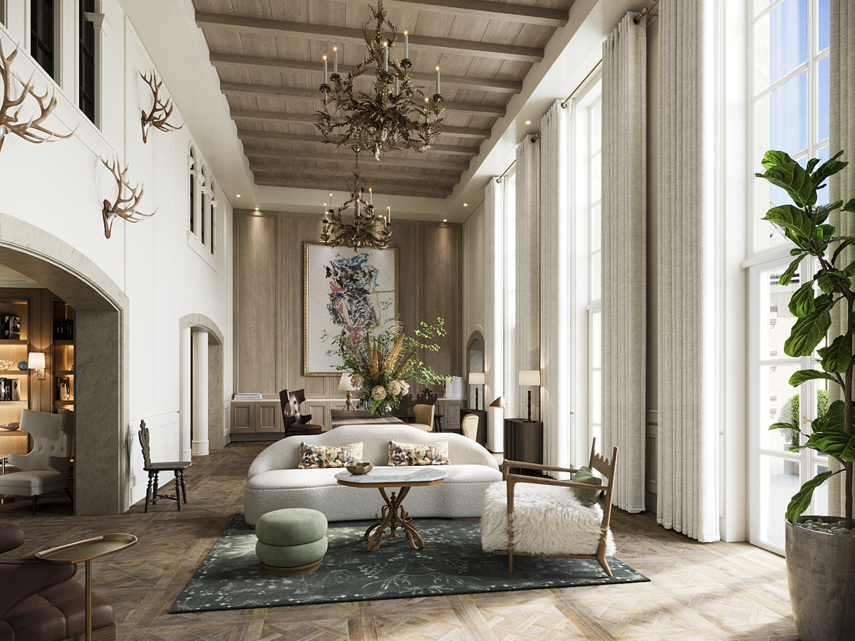 Rosewood Schloss Fuschl Reception Rendering Rosewood Schloss Fuschl Reception Rendering